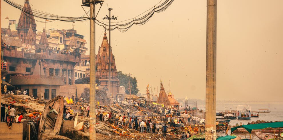 Varanasi Ghats On The Ganges At Sunset